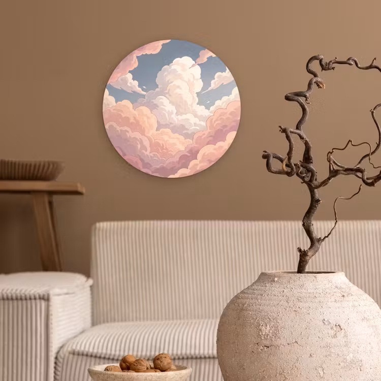Muurcirkel - Wolken - Lucht - Natuur - Pastel - Roze — 2