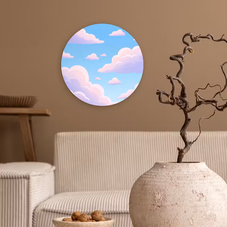 Muurcirkel - Wolken - Roze - Blauw - Natuur - Modern — 2