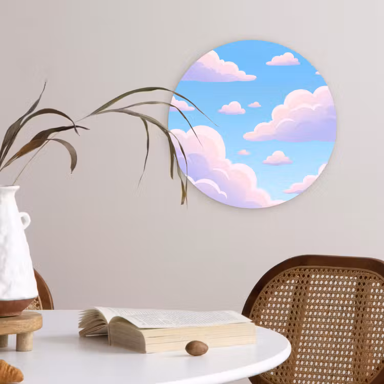 Muurcirkel - Wolken - Roze - Blauw - Natuur - Modern — 4