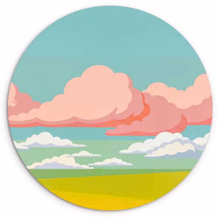 Muurcirkel - Wolken - Roze - Natuur - Modern - Pastel — 1