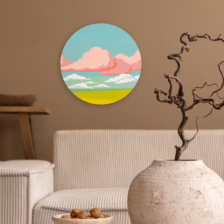 Muurcirkel - Wolken - Roze - Natuur - Modern - Pastel — 2