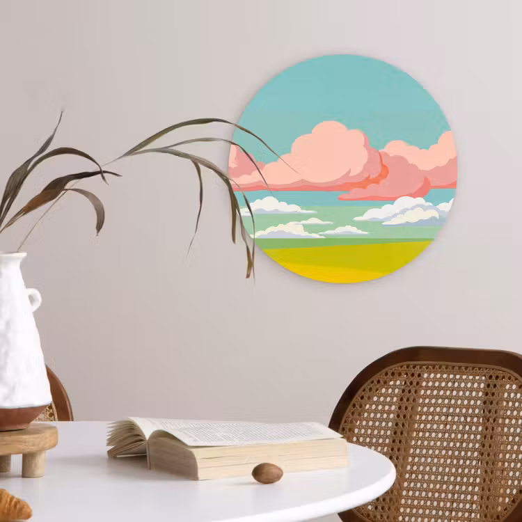 Muurcirkel - Wolken - Roze - Natuur - Modern - Pastel — 4