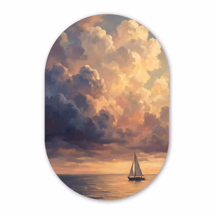 Muurovaal aluminium - Boot - Zonsondergang - Zee - Natuur - Goud — 1