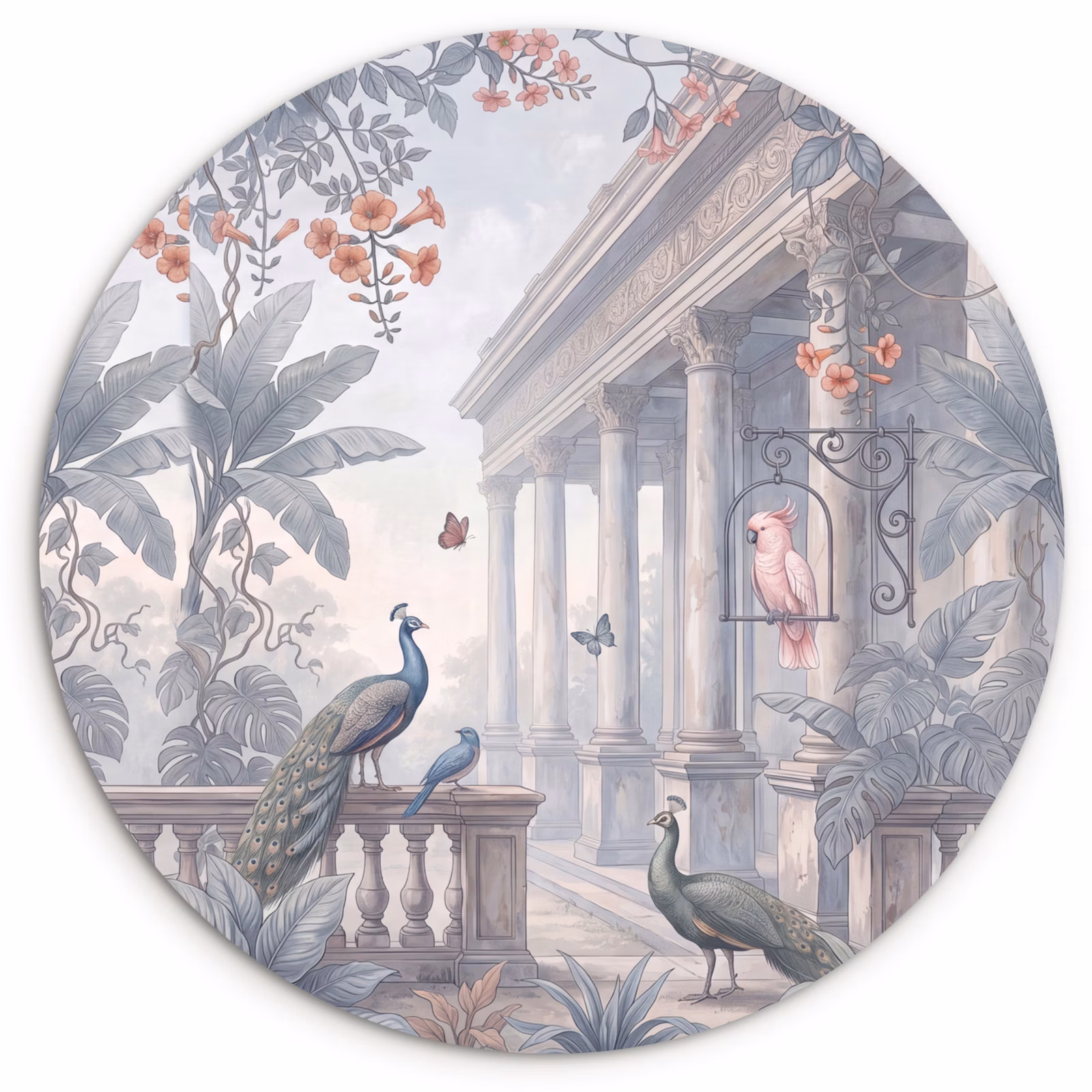 Muurcirkel - Vogel - Pauw - Architectuur - Klassiek - Groen — 1