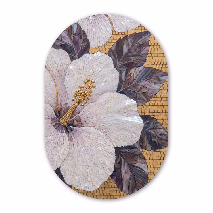 Muurovaal aluminium - Bloemen - Mozaïek - Kunst - Modern - Goud — 1