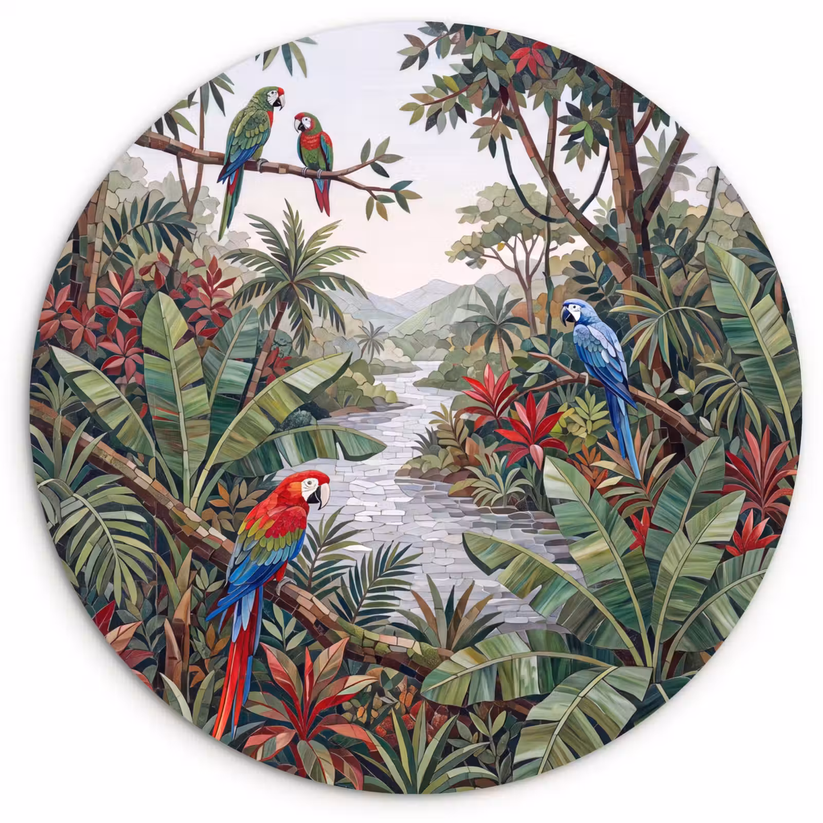 Muurcirkel - Vogel - Jungle - Natuur - Mozaïek - Groen — 1