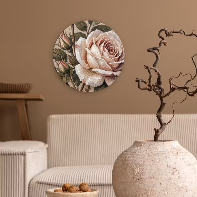 Muurcirkel - Roos - Mozaïek - Bloemen - Klassiek - Beige — 2