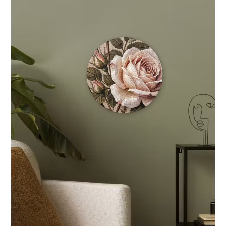 Muurcirkel - Roos - Mozaïek - Bloemen - Klassiek - Beige — 3