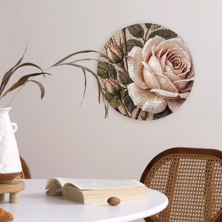 Muurcirkel - Roos - Mozaïek - Bloemen - Klassiek - Beige — 4