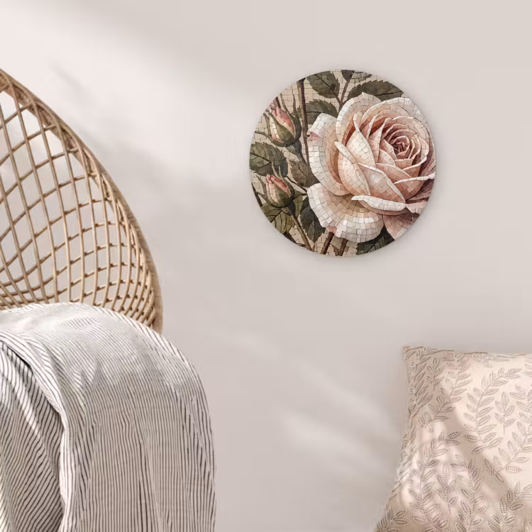 Muurcirkel - Roos - Mozaïek - Bloemen - Klassiek - Beige — 5