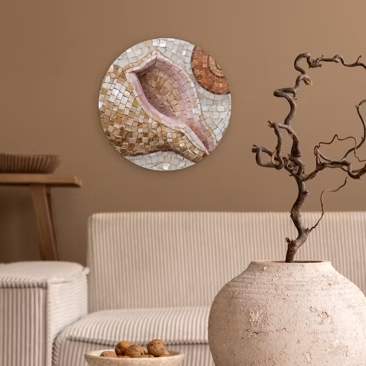 Muurcirkel - Schelp - Mozaïek - Zee - Beige - Modern — 2