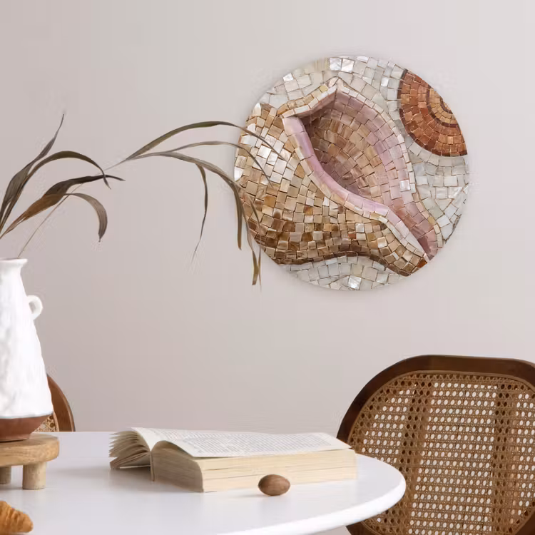 Muurcirkel - Schelp - Mozaïek - Zee - Beige - Modern — 4