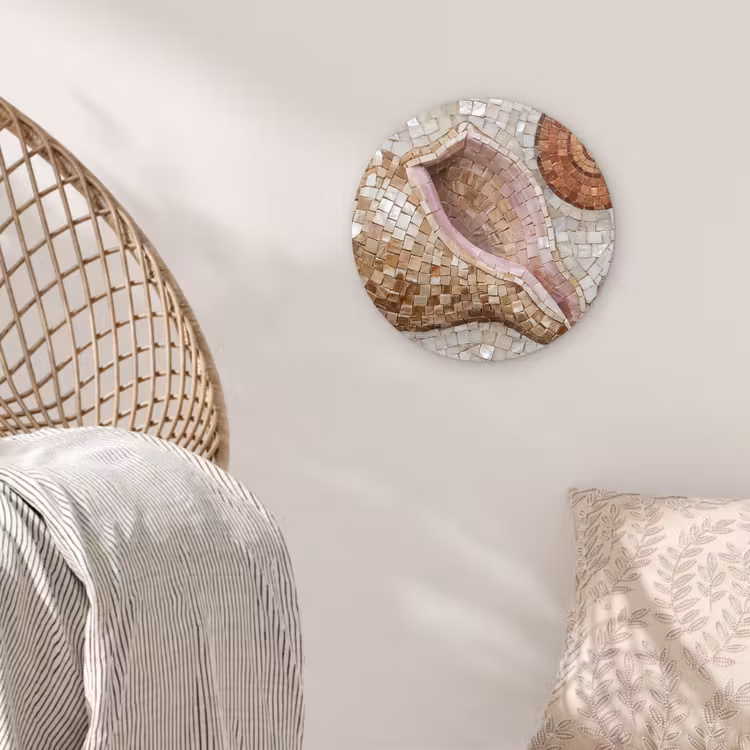 Muurcirkel - Schelp - Mozaïek - Zee - Beige - Modern — 5
