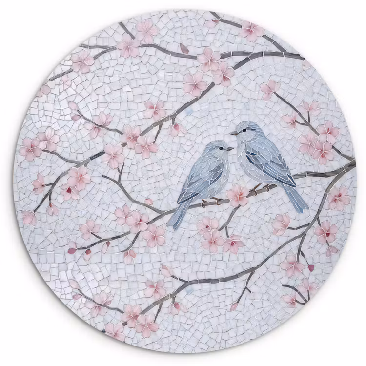 Muurcirkel - Vogel - Bloemen - Natuur - Mozaïek - Roze — 1