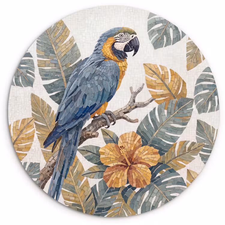 Muurcirkel - Vogel - Tak - Natuur - Mozaïek - Blauw — 1