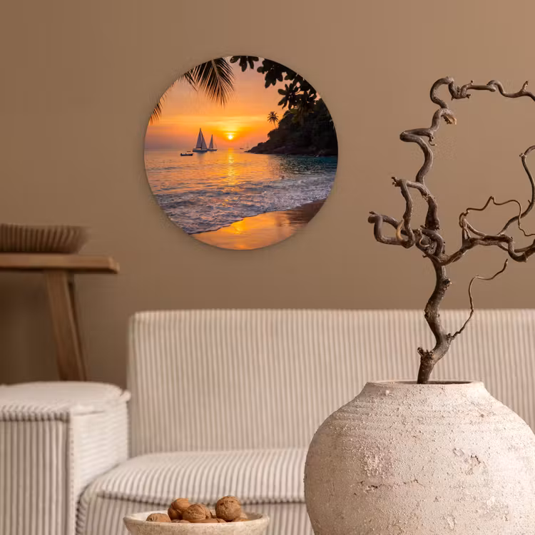 Muurcirkel - Zee - Zonsondergang - Boot - Natuur - Oranje — 2