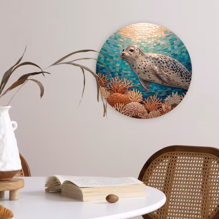 Muurcirkel - Zeehond - Mozaïek - Onderwater - Dieren - Blauw — 4