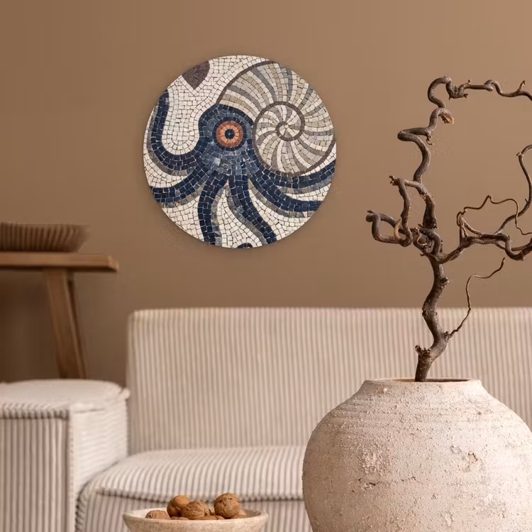Muurcirkel - Zeeleven - Mozaïek - Kunst - Vintage - Beige — 2