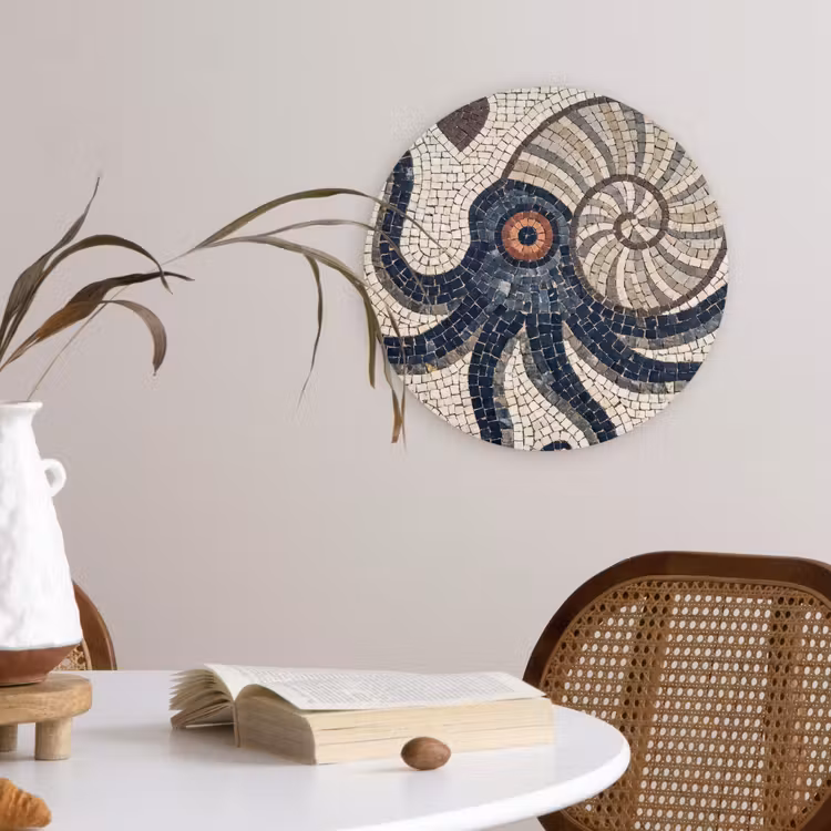 Muurcirkel - Zeeleven - Mozaïek - Kunst - Vintage - Beige — 4
