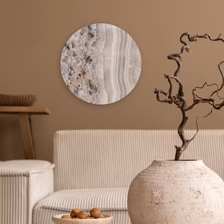 Muurcirkel - Steen - Textuur - Abstract - Beige - Wit — 2