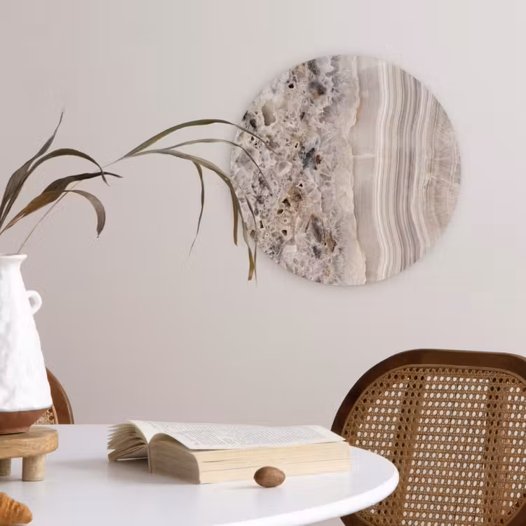 Muurcirkel - Steen - Textuur - Abstract - Beige - Wit — 4