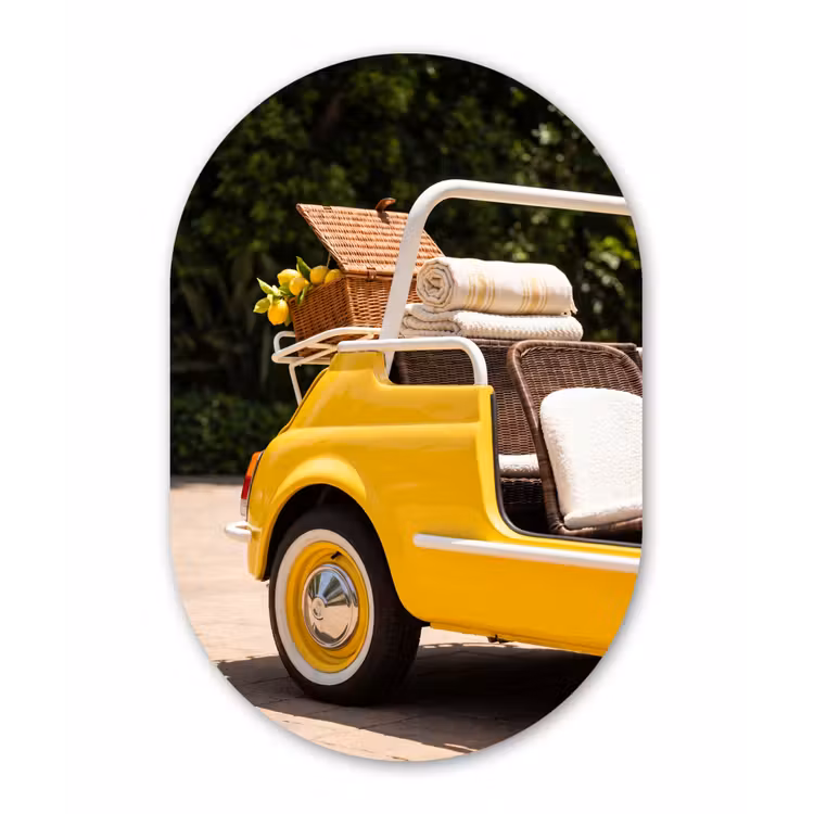Muurovaal aluminium - Auto - Picknick - Zomer - Geel — 1