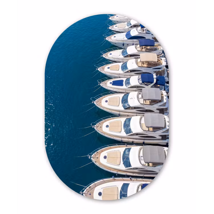 Muurovaal aluminium - Boot - Jachthaven - Water - Zomer - Blauw — 1