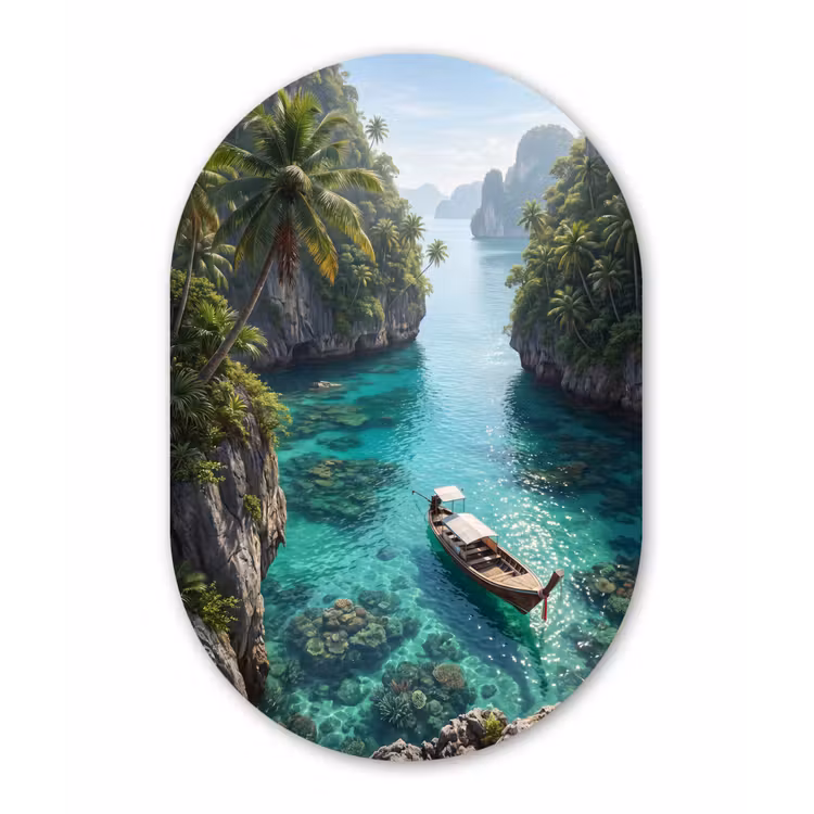 Muurovaal aluminium - Eiland - Tropisch - Water - Palmbomen - Natuur — 1