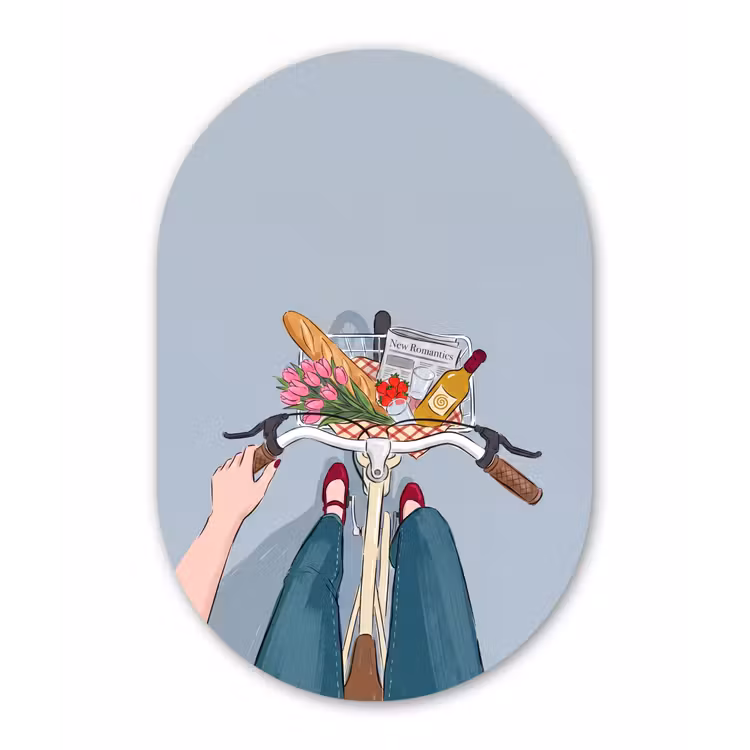 Muurovaal aluminium - Fiets - Picknick - Zomer - Illustratie — 1