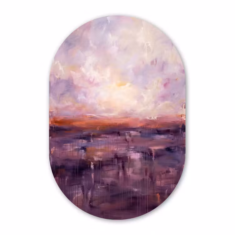 Muurovaal aluminium - Abstract - Landschap - Modern - Paars - Oranje — 1