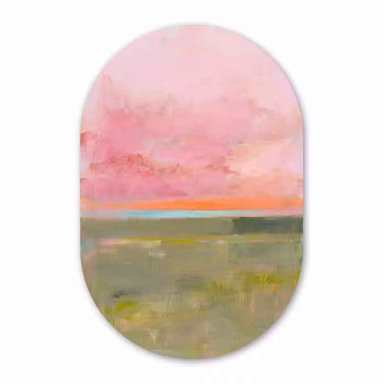 Muurovaal aluminium - Abstract - Landschap - Modern - Roze - Oranje — 1