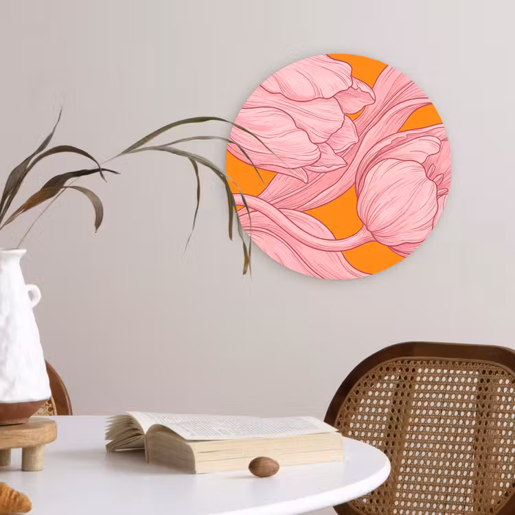 Muurcirkel - Roze bloemen - Modern — 4