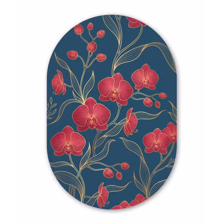 Muurovaal aluminium - Bloemen - Rood - Goud — 1