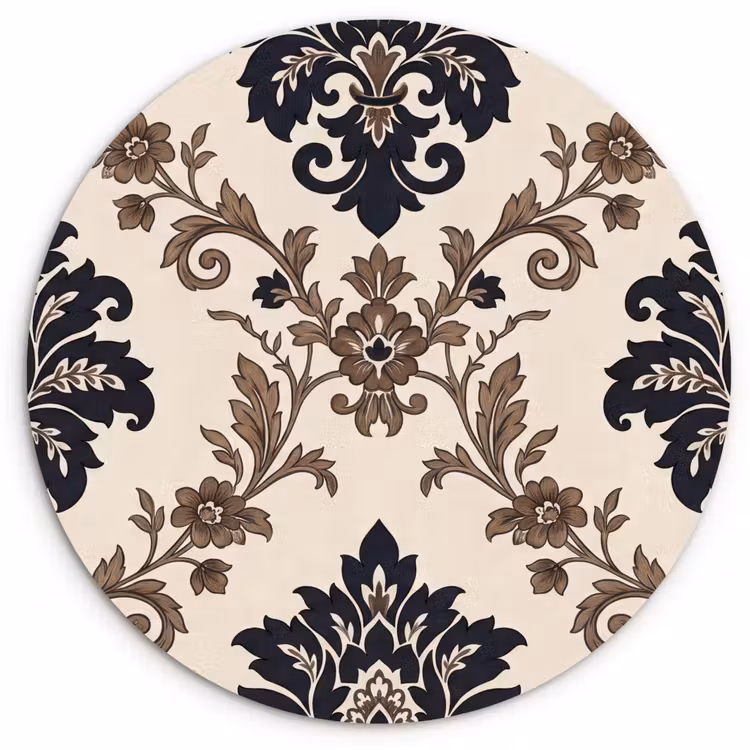 Muurcirkel - Patroon - Floraal - Klassiek - Beige-blauw — 1