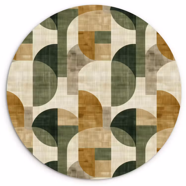 Muurcirkel - Olijfgroen - Geometrisch - Abstract - Mid-Century - Linnen - Patroon — 1