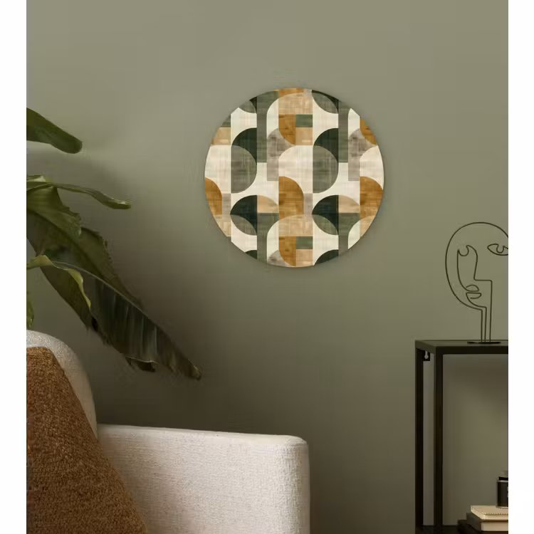 Muurcirkel - Olijfgroen - Geometrisch - Abstract - Mid-Century - Linnen - Patroon — 3
