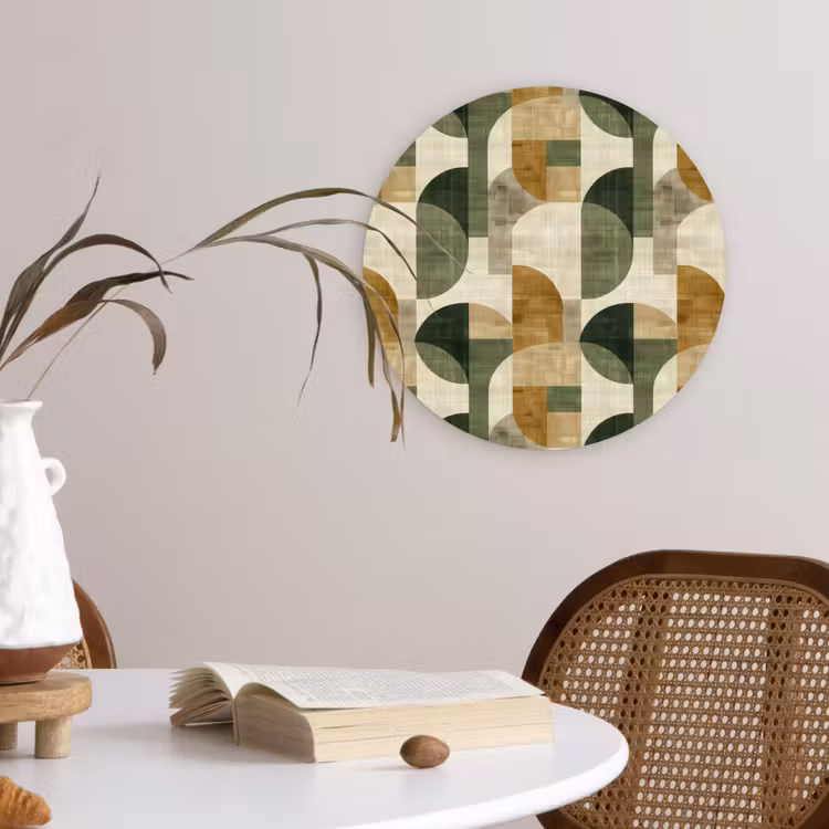 Muurcirkel - Olijfgroen - Geometrisch - Abstract - Mid-Century - Linnen - Patroon — 4