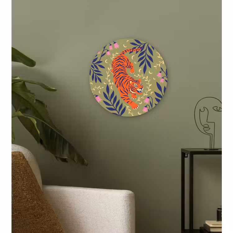 Muurcirkel - Tijger - Bladeren - Dieren - Illustratie - Oranje — 3