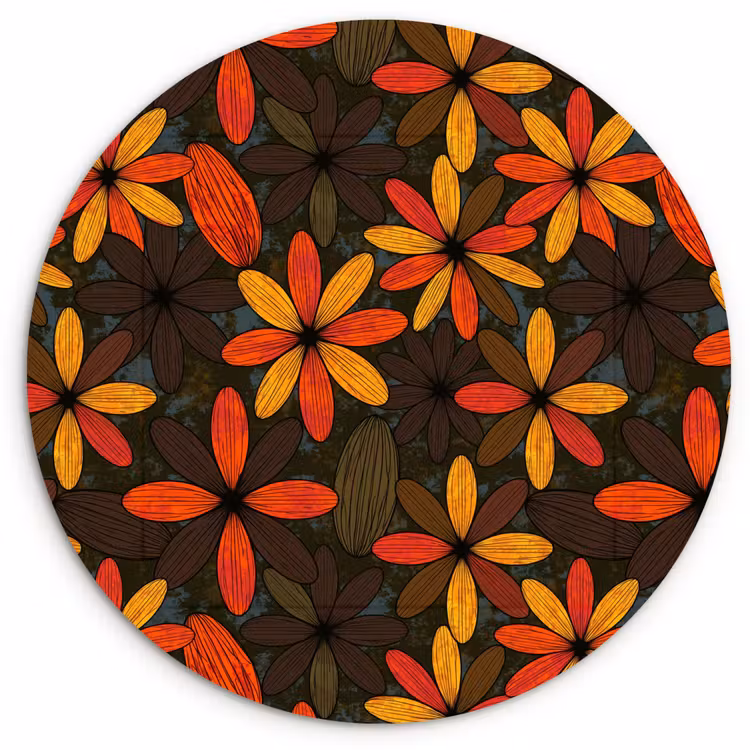 Muurcirkel - Oranje - Retro - Bloemen - Herfst — 1