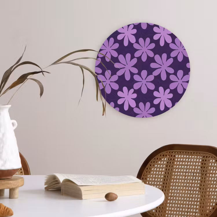 Muurcirkel - Paars - Botanisch - Bloemen - Retro - Patroon — 4