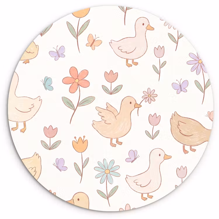 Muurcirkel - Vogel - Bloemen - Patroon - Pastel - Dieren — 1