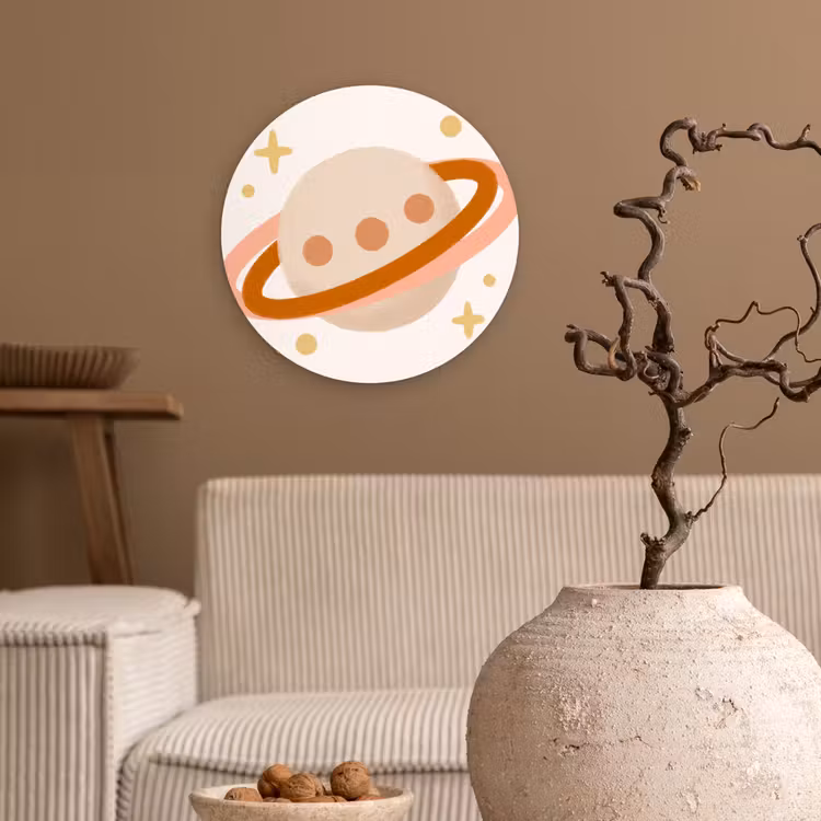 Muurcirkel - Planeet - Ringen - Ruimte - Illustratie - Beige — 2