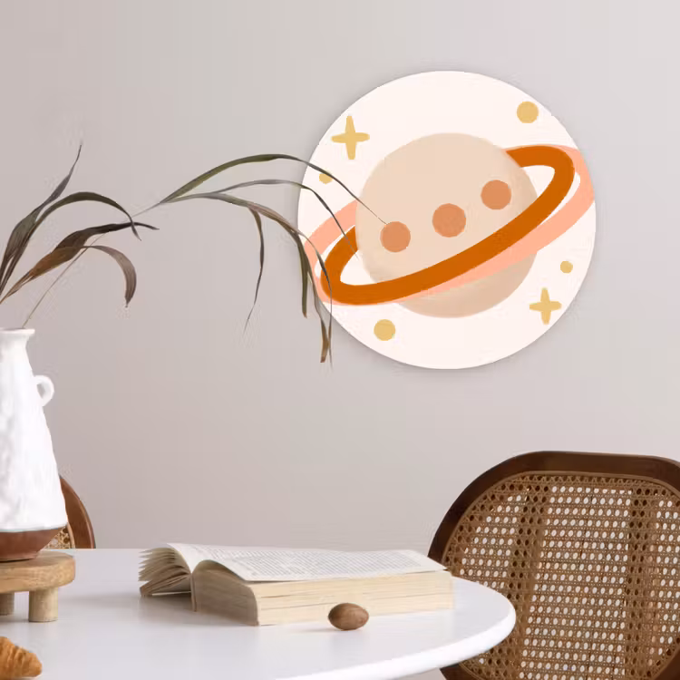 Muurcirkel - Planeet - Ringen - Ruimte - Illustratie - Beige — 4