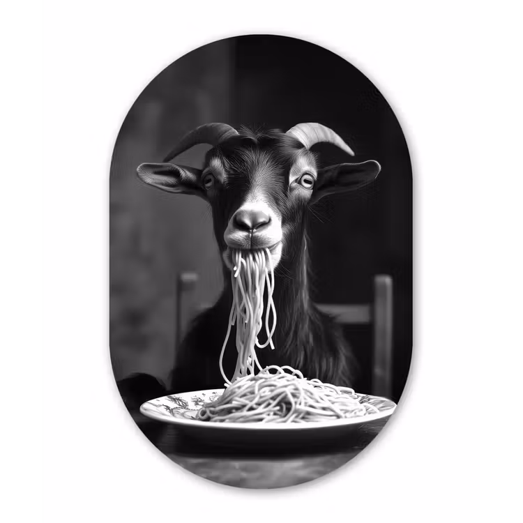 Muurovaal aluminium - Geit - Bord - Spaghetti - Zwart Wit — 1
