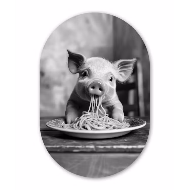 Muurovaal aluminium - Varken - Schattig - Spaghetti - Zwart wit - Dier — 1