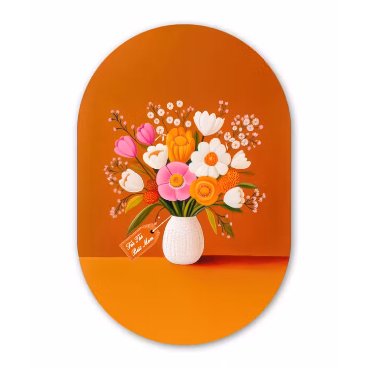 Muurovaal aluminium - Vaas - Bloemen - Oranje — 1