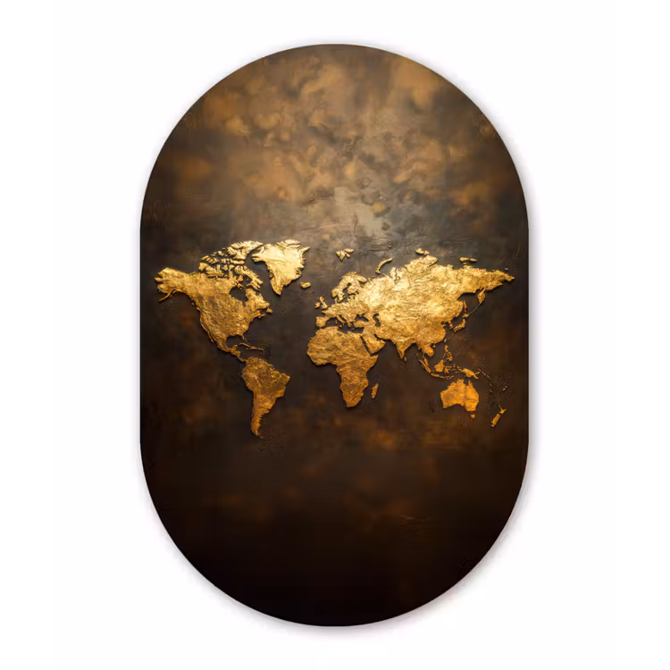 Muurovaal aluminium - Wereldkaart - Goud - Roest — 1