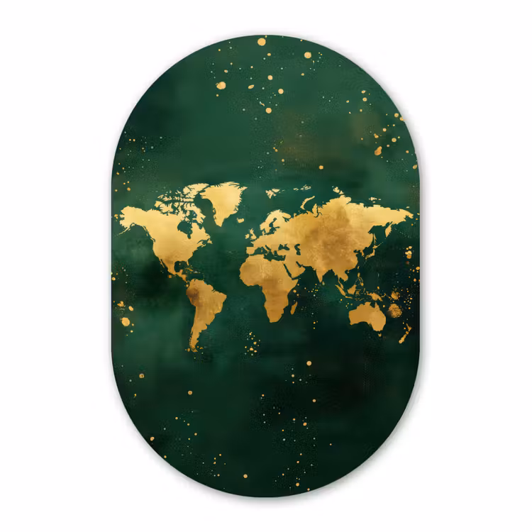 Muurovaal aluminium - Wereldkaart - Groen - Goud — 1