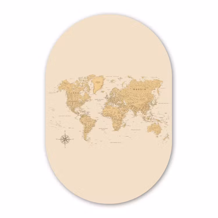 Muurovaal aluminium - Wereldkaart - Realistisch - Beige — 1