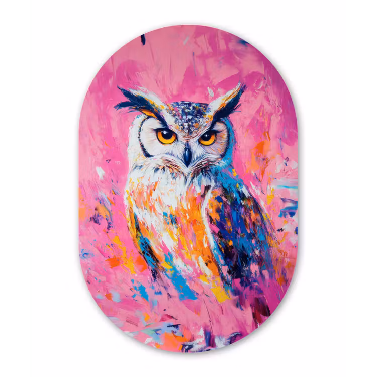 Muurovaal aluminium - Uil - Roze - Blauw - Verf - Abstract — 1